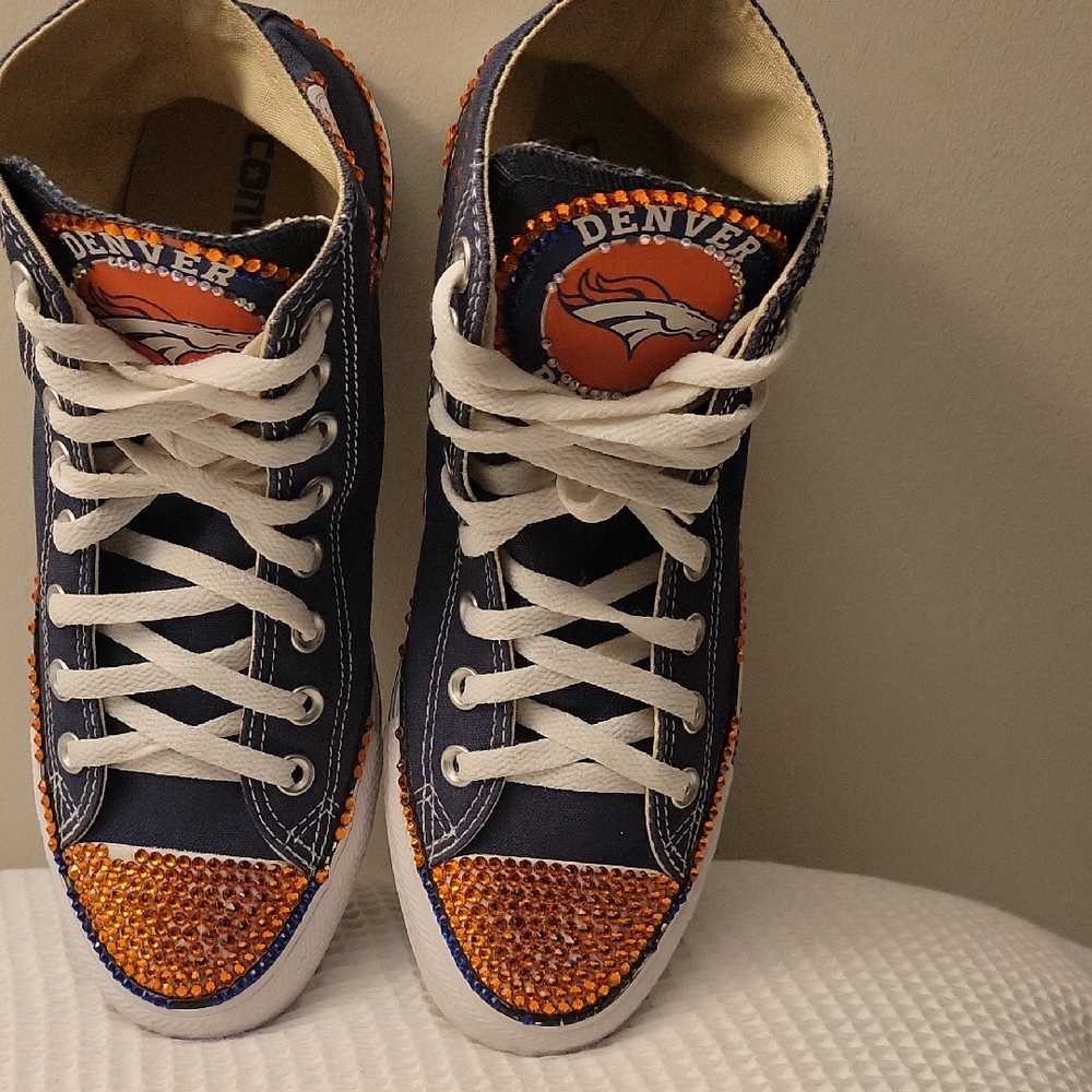 Denver Broncos High-Top Sneakers - Navy and Orange
